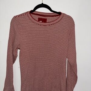 Aerie Red and White Striped Long Sleeve Blouse